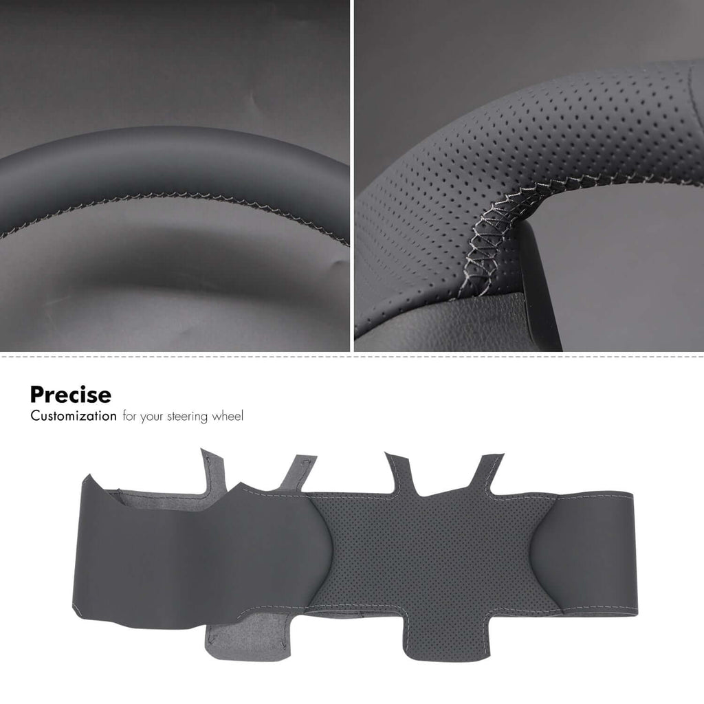 MEWANT Black Leather Suede Car Steering Wheel Cover for LDV T60 2017 - 2020 - Alcantara, Leather, Carbon Fiber, Easy Install, Non - Slip, Best Steering Wheel Cover