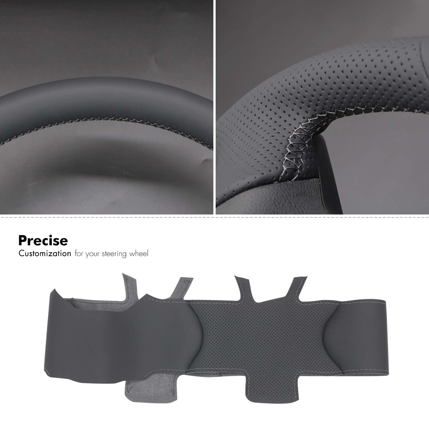 MEWANT Black Leather Suede Car Steering Wheel Cover for LDV T60 2017 - 2020 - Alcantara, Leather, Carbon Fiber, Easy Install, Non - Slip, Best Steering Wheel Cover
