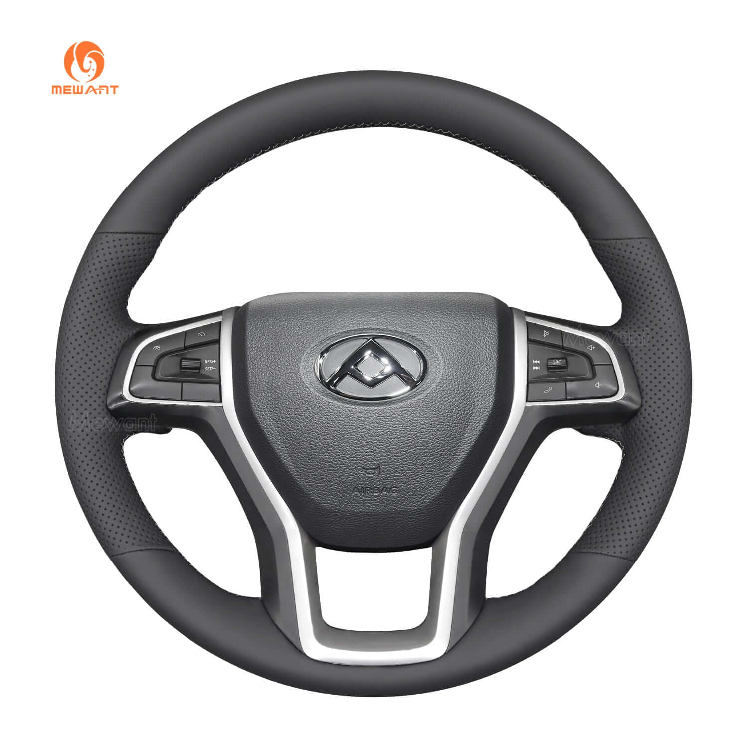 MEWANT Black Leather Suede Car Steering Wheel Cover for LDV T60 2017 - 2020 - Alcantara, Leather, Carbon Fiber, Easy Install, Non - Slip, Best Steering Wheel Cover