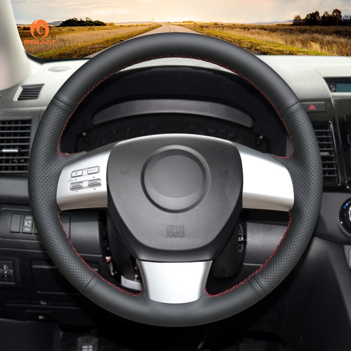 MEWANT Black Leather Suede Car Steering Wheel Cover for Mazda 6 (US) Mazda 8 CX - 9 CX9 - Alcantara, Leather, Carbon Fiber, Easy Install, Non - Slip, Best Steering Wheel Cover