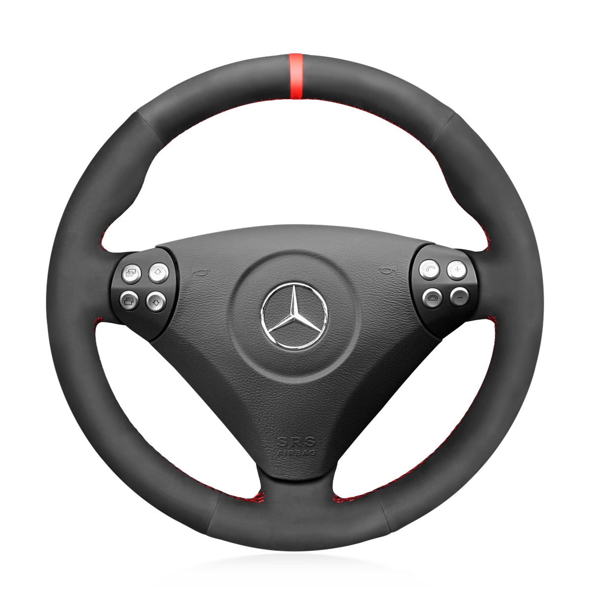 MEWANT Black Leather Suede Car Steering Wheel Cover for Mercedes Benz C - Class W203 2005 - 2007 / SLK - Class R171 2005 - 2008 - Alcantara, Leather, Carbon Fiber, Easy Install, Non - Slip, Best Steering Wheel Cover