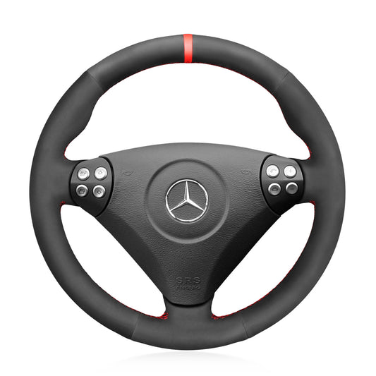 MEWANT Black Leather Suede Car Steering Wheel Cover for Mercedes Benz C - Class W203 2005 - 2007 / SLK - Class R171 2005 - 2008 - Mewant Cover