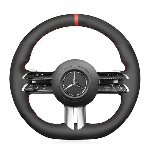 MEWANT Black Leather Suede Car Steering Wheel Cover for Mercedes Benz C - Class W206 / E - Class W213 / S - Class W223 2021 - Mewant Cover