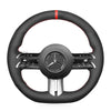 MEWANT Black Leather Suede Car Steering Wheel Cover for Mercedes Benz C - Class W206 / E - Class W213 / S - Class W223 2021 - Alcantara, Leather, Carbon Fiber, Easy Install, Non - Slip, Best Steering Wheel Cover