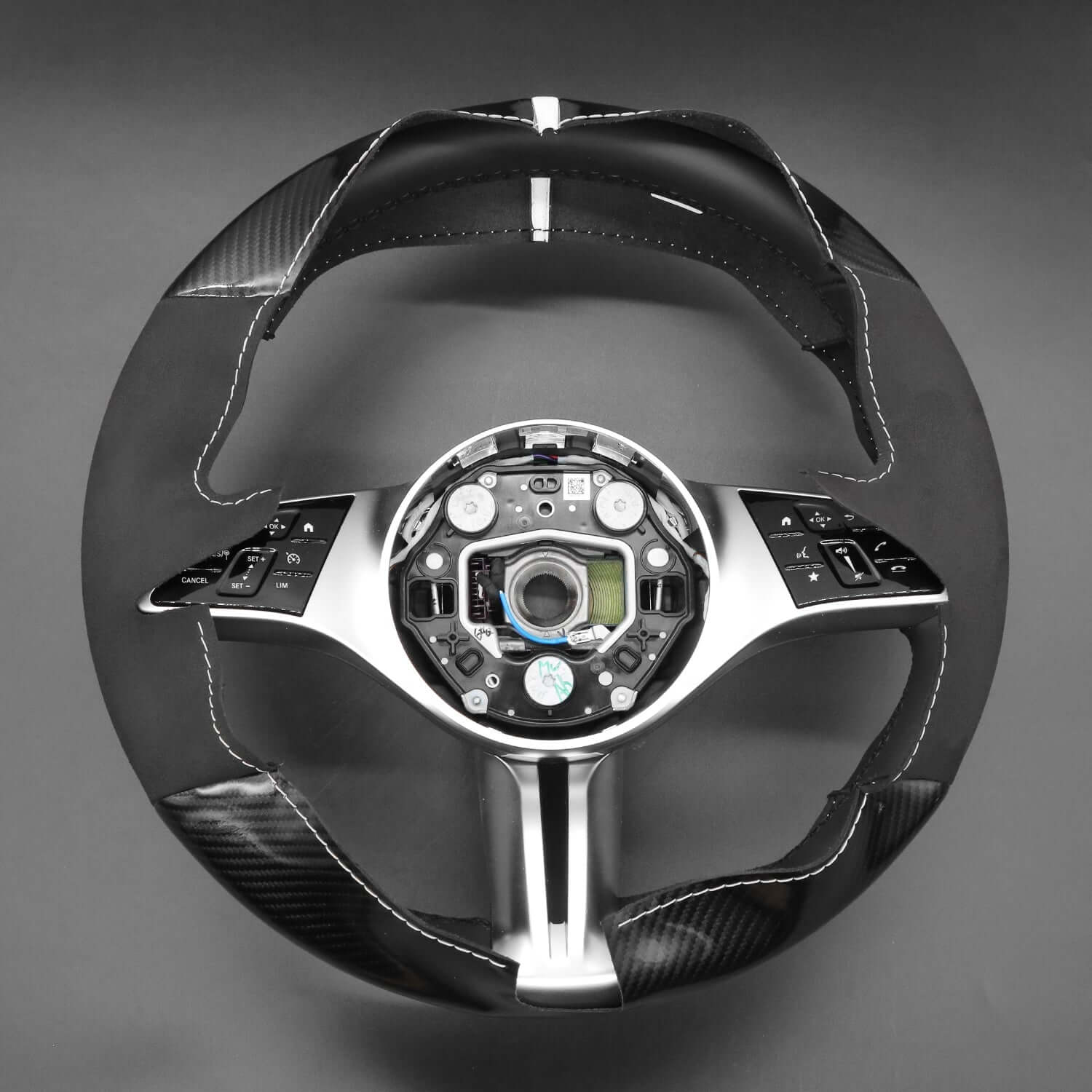 MEWANT Black Leather Suede Car Steering Wheel Cover for Mercedes - Benz C - Class (W206)/ EQE (V295)/ B - Class (W247)/ GLC - Class (X254) - Alcantara, Leather, Carbon Fiber, Easy Install, Non - Slip, Best Steering Wheel Cover