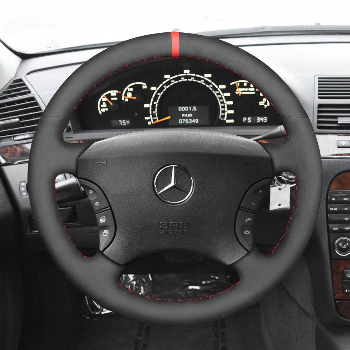 MEWANT Black Leather Suede Car Steering Wheel Cover for Mercedes Benz CL - Class C215 S - Class W220 - Alcantara, Leather, Carbon Fiber, Easy Install, Non - Slip, Best Steering Wheel Cover
