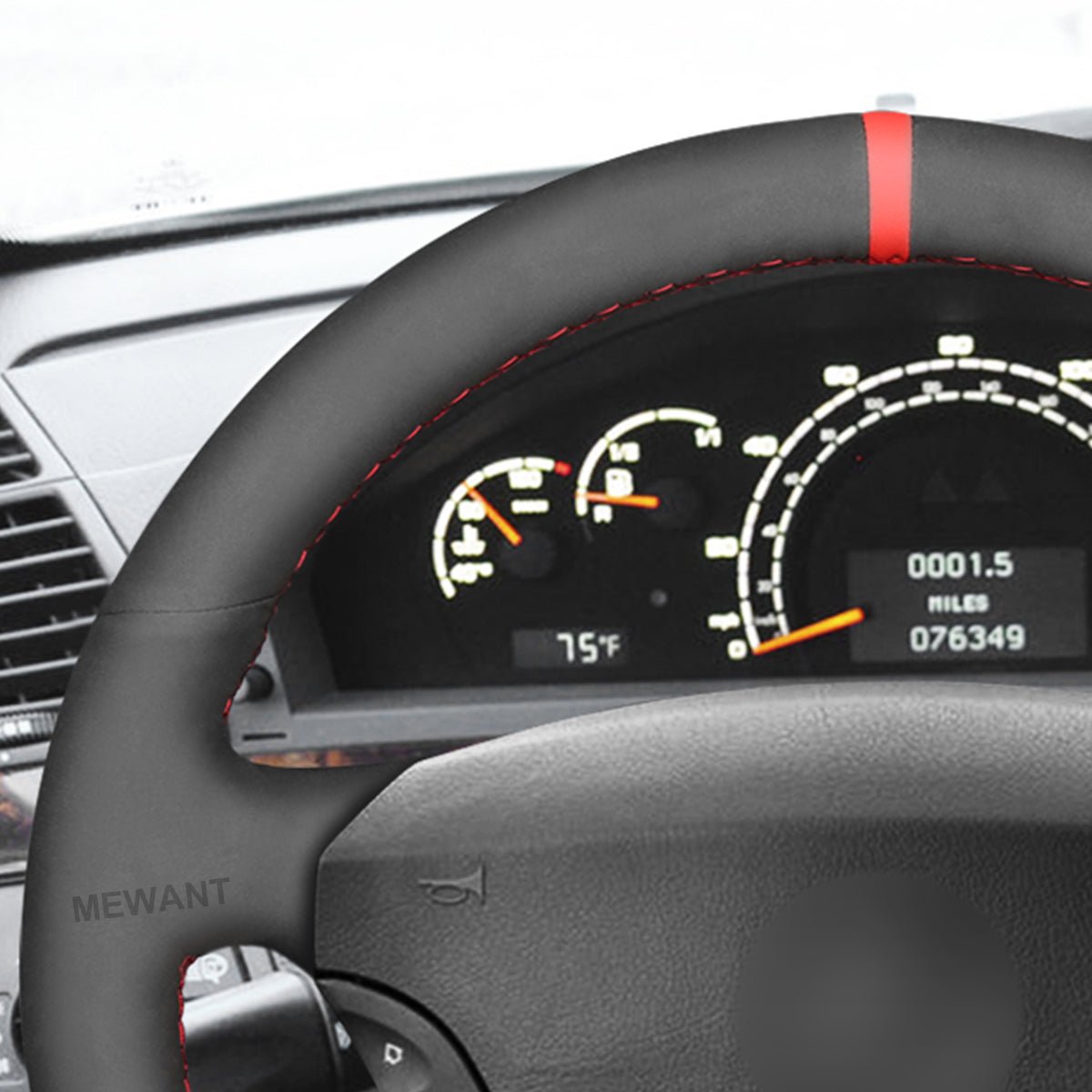 MEWANT Black Leather Suede Car Steering Wheel Cover for Mercedes Benz CL - Class C215 S - Class W220 - Alcantara, Leather, Carbon Fiber, Easy Install, Non - Slip, Best Steering Wheel Cover