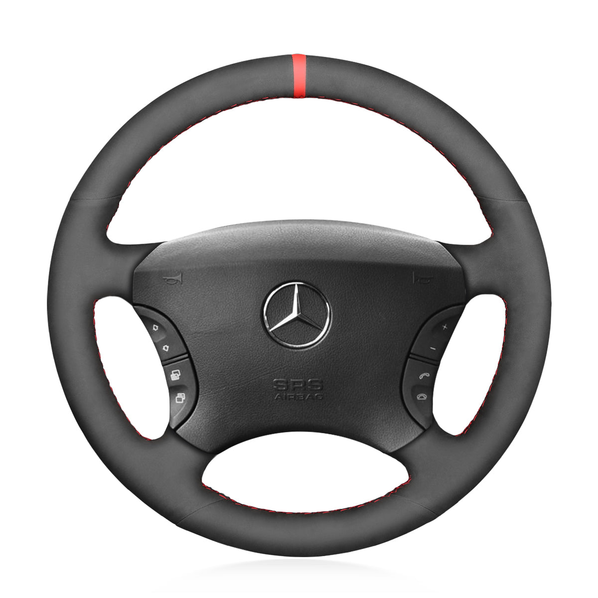 MEWANT Black Leather Suede Car Steering Wheel Cover for Mercedes Benz CL - Class C215 S - Class W220 - Alcantara, Leather, Carbon Fiber, Easy Install, Non - Slip, Best Steering Wheel Cover