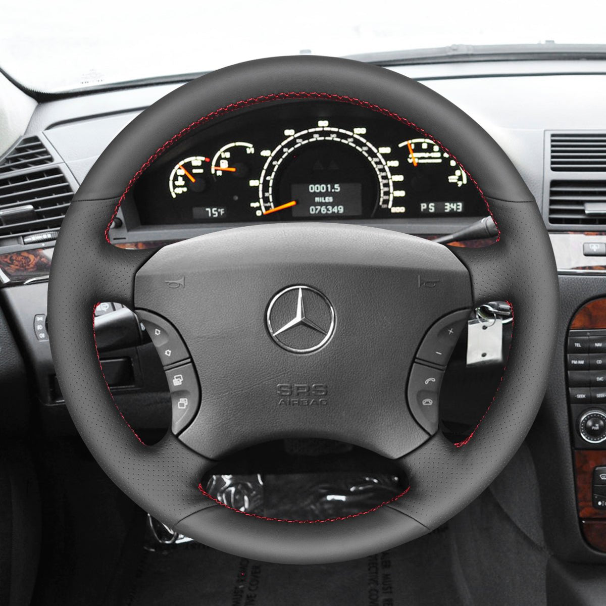 MEWANT Black Leather Suede Car Steering Wheel Cover for Mercedes Benz CL - Class C215 S - Class W220 - Alcantara, Leather, Carbon Fiber, Easy Install, Non - Slip, Best Steering Wheel Cover