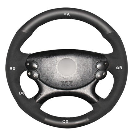 MEWANT Black Leather Suede Car Steering Wheel Cover for Mercedes Benz CLK 55 AMG C209/CLS 55 AMG C219/CLS 63 AMG C219/E 63 AMG W211/SL 55 AMG R230/SL 65 AMG R230 - Alcantara, Leather, Carbon Fiber, Easy Install, Non - Slip, Best Steering Wheel Cover