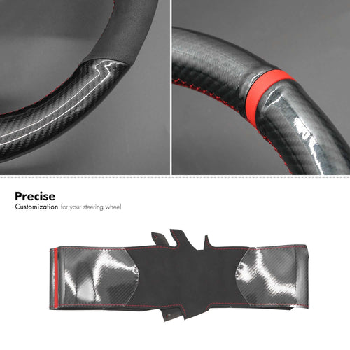 MEWANT Black Leather Suede Car Steering Wheel Cover for Mercedes - Benz CLS - Class (C257)/ CLS - Class AMG - Line/ E - Class (W213)/ EQS (V297) - Alcantara, Leather, Carbon Fiber, Easy Install, Non - Slip, Best Steering Wheel Cover