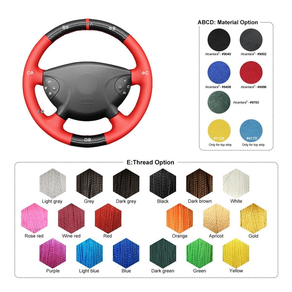 MEWANT Black Leather Suede Car Steering Wheel Cover for Mercedes Benz E - Class W211 2003 - 2006 / G - Class W463 2003 - 2007 - Alcantara, Leather, Carbon Fiber, Easy Install, Non - Slip, Best Steering Wheel Cover
