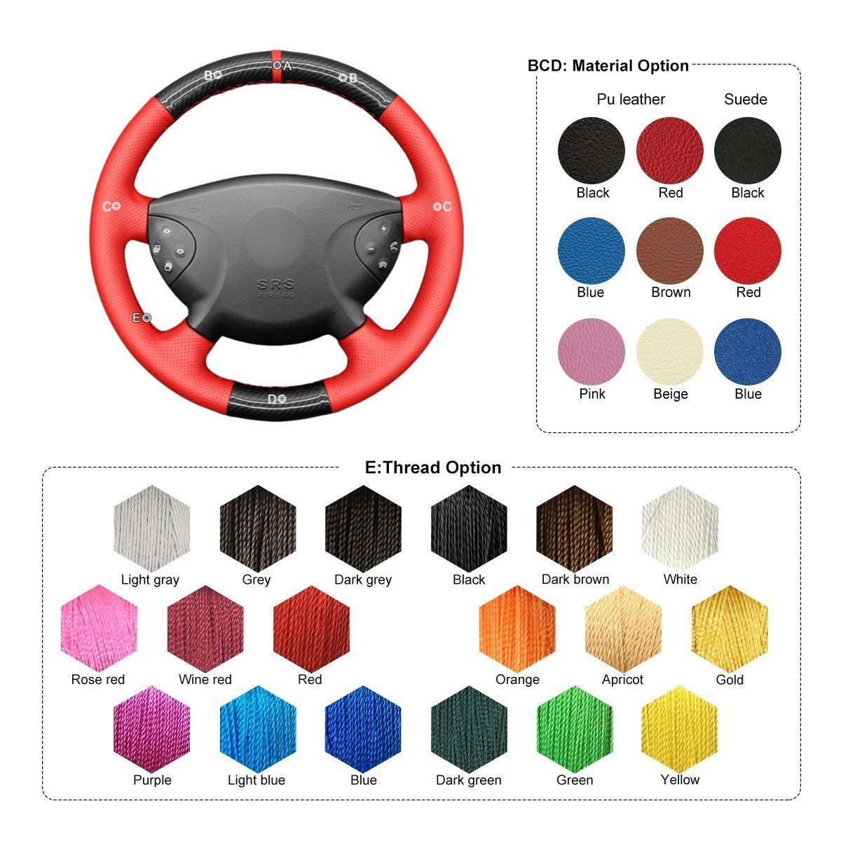 MEWANT Black Leather Suede Car Steering Wheel Cover for Mercedes Benz E - Class W211 2003 - 2006 / G - Class W463 2003 - 2007 - Alcantara, Leather, Carbon Fiber, Easy Install, Non - Slip, Best Steering Wheel Cover