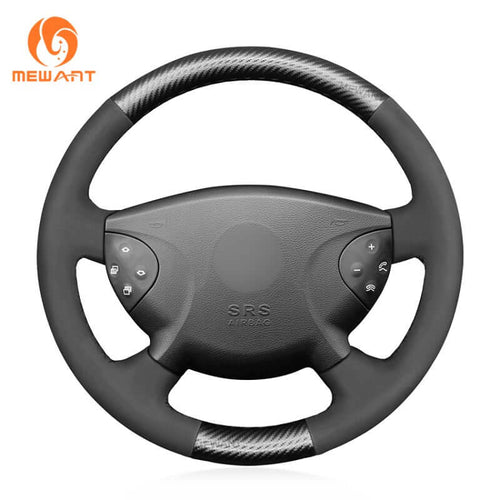 MEWANT Black Leather Suede Car Steering Wheel Cover for Mercedes Benz E - Class W211 2003 - 2006 / G - Class W463 2003 - 2007 - Alcantara, Leather, Carbon Fiber, Easy Install, Non - Slip, Best Steering Wheel Cover