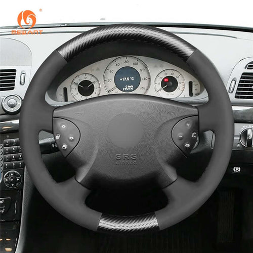 MEWANT Black Leather Suede Car Steering Wheel Cover for Mercedes Benz E - Class W211 2003 - 2006 / G - Class W463 2003 - 2007 - Alcantara, Leather, Carbon Fiber, Easy Install, Non - Slip, Best Steering Wheel Cover