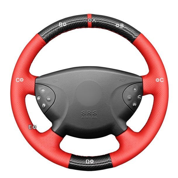 MEWANT Black Leather Suede Car Steering Wheel Cover for Mercedes Benz E - Class W211 2003 - 2006 / G - Class W463 2003 - 2007 - Alcantara, Leather, Carbon Fiber, Easy Install, Non - Slip, Best Steering Wheel Cover