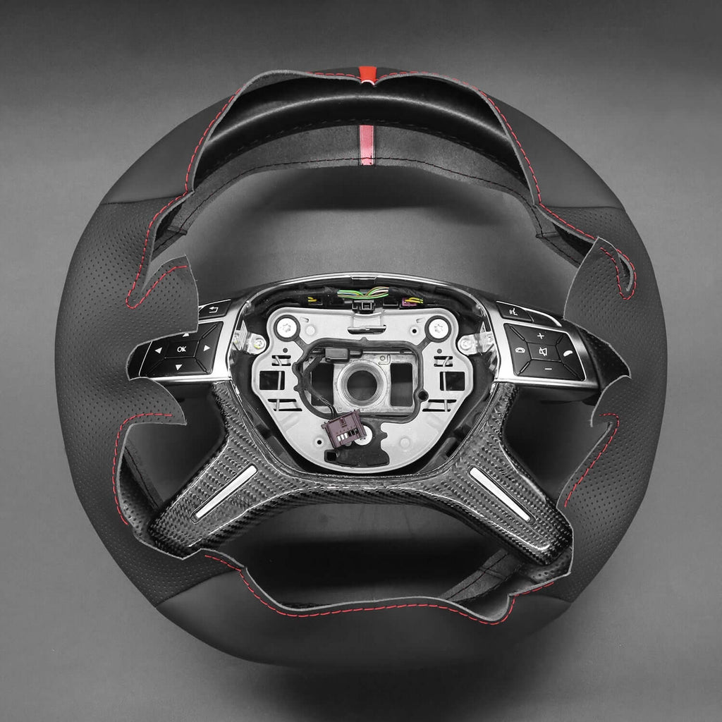 MEWANT Black Leather Suede Car Steering Wheel Cover for Mercedes - Benz GL 63 AMG (X166) / ML 63 AMG (W166) / G 63 AMG (W463)/ G 65 AMG (W463)/ G - Class (W463) - Alcantara, Leather, Carbon Fiber, Easy Install, Non - Slip, Best Steering Wheel Cover