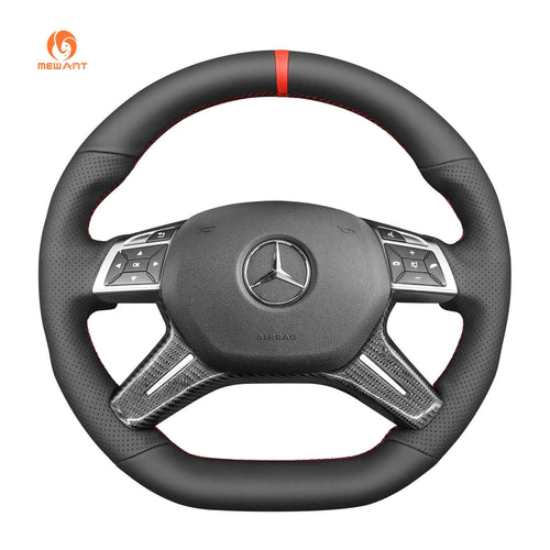 MEWANT Black Leather Suede Car Steering Wheel Cover for Mercedes - Benz GL 63 AMG (X166) / ML 63 AMG (W166) / G 63 AMG (W463)/ G 65 AMG (W463)/ G - Class (W463) - Alcantara, Leather, Carbon Fiber, Easy Install, Non - Slip, Best Steering Wheel Cover