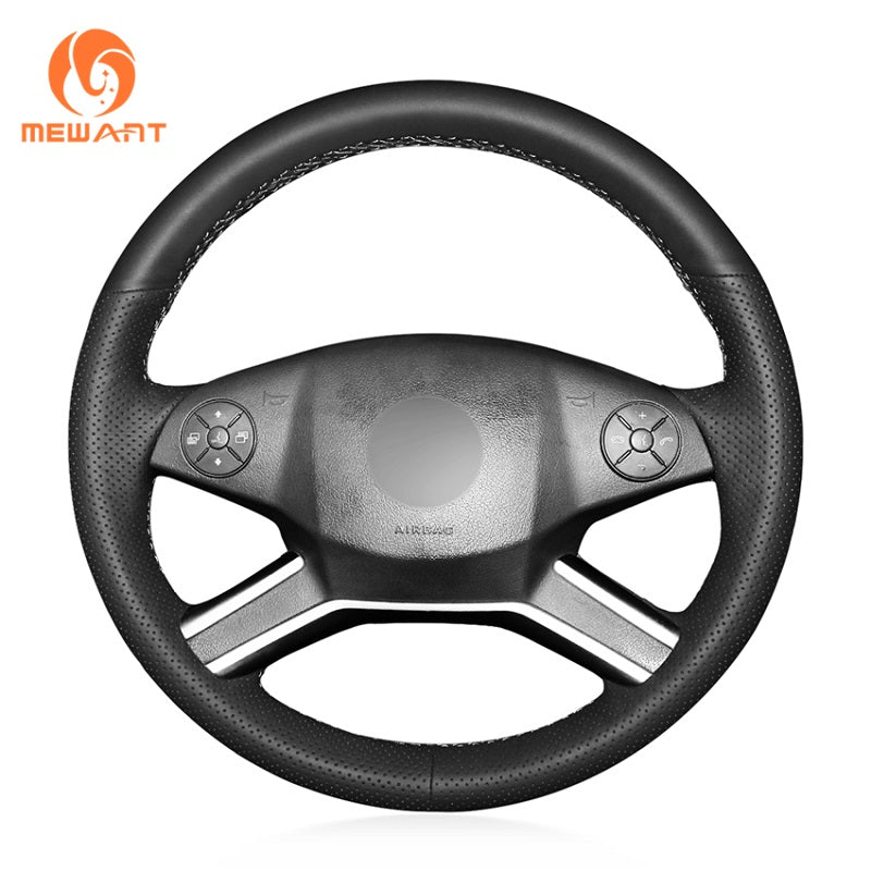 MEWANT Black Leather Suede Car Steering Wheel Cover for Mercedes Benz GL - Class X164/ M - Class W164/ R - Class - Alcantara, Leather, Carbon Fiber, Easy Install, Non - Slip, Best Steering Wheel Cover