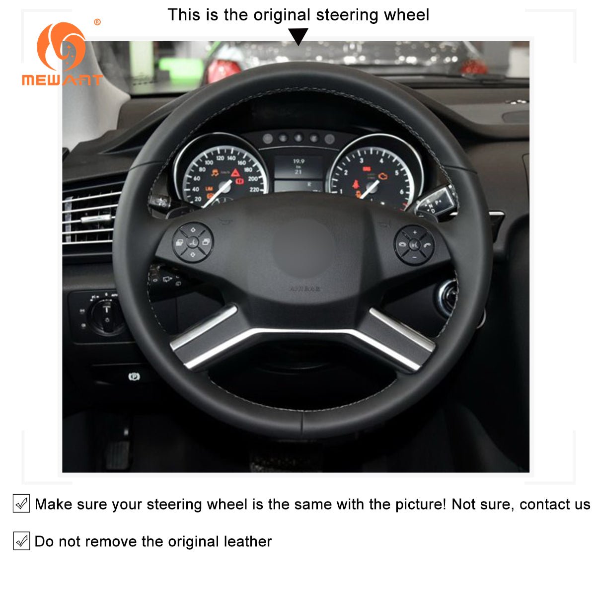 MEWANT Black Leather Suede Car Steering Wheel Cover for Mercedes Benz GL - Class X164/ M - Class W164/ R - Class - Alcantara, Leather, Carbon Fiber, Easy Install, Non - Slip, Best Steering Wheel Cover