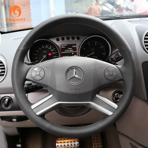 MEWANT Black Leather Suede Car Steering Wheel Cover for Mercedes Benz GL - Class X164/ M - Class W164/ R - Class - Alcantara, Leather, Carbon Fiber, Easy Install, Non - Slip, Best Steering Wheel Cover