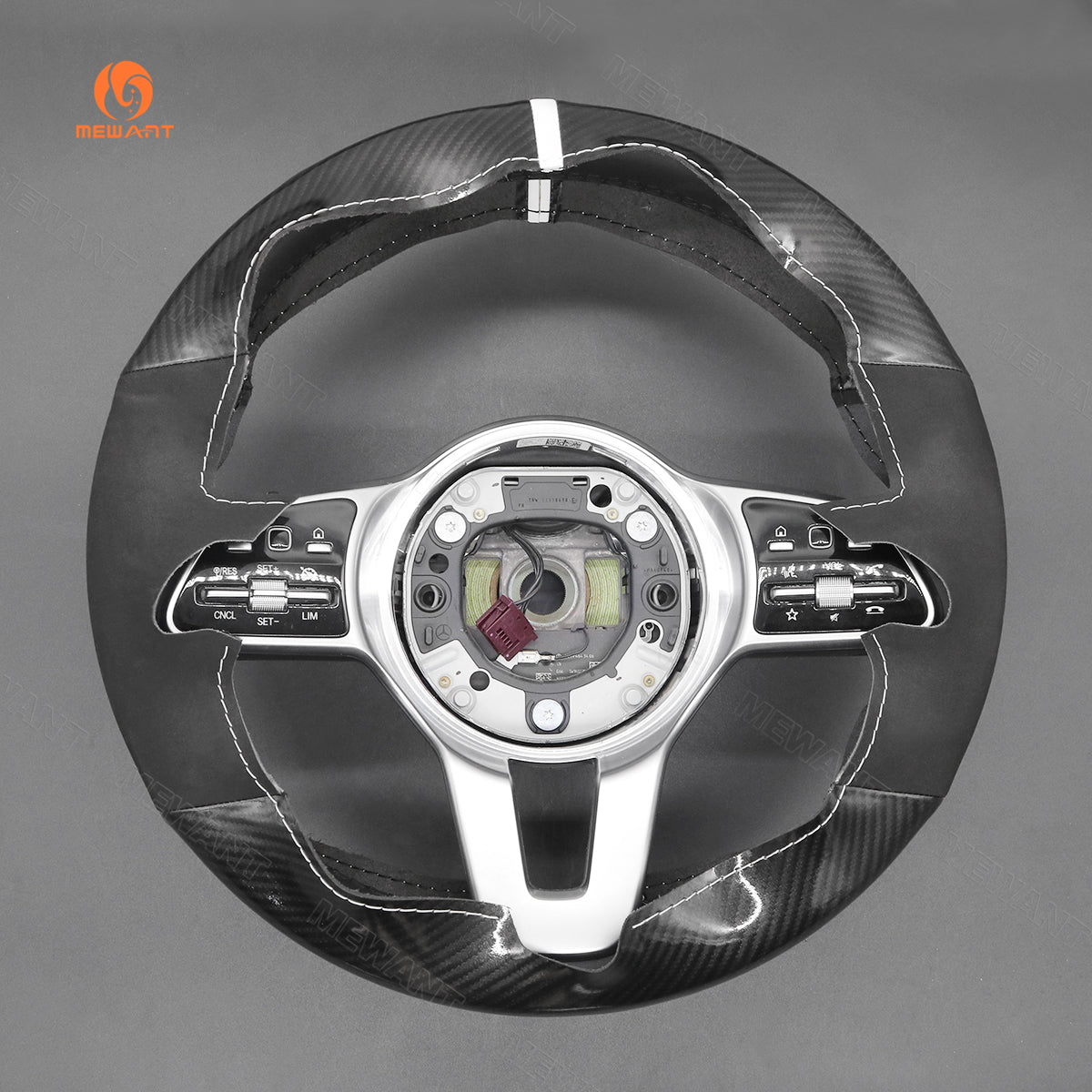 MEWANT Black Leather Suede Car Steering Wheel Cover for Mercedes Benz W177 W205 C118 C257 W463 H247 X247 W167 - Alcantara, Leather, Carbon Fiber, Easy Install, Non - Slip, Best Steering Wheel Cover