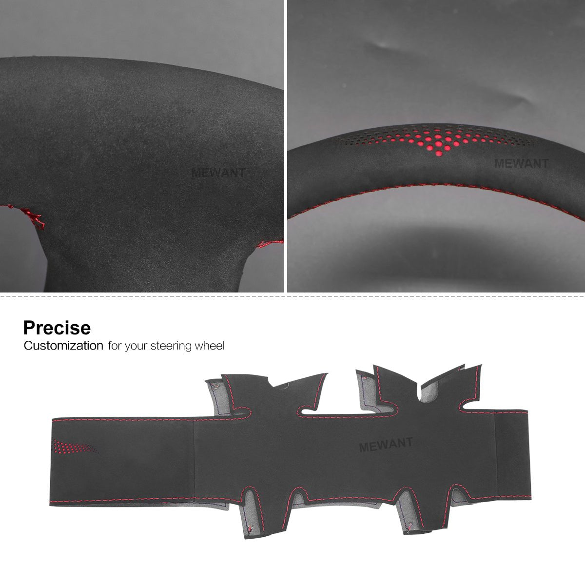 MEWANT Black Leather Suede Car Steering Wheel Cover for Mercedes Benz W211 C209 C219 W463 R230 - Alcantara, Leather, Carbon Fiber, Easy Install, Non - Slip, Best Steering Wheel Cover