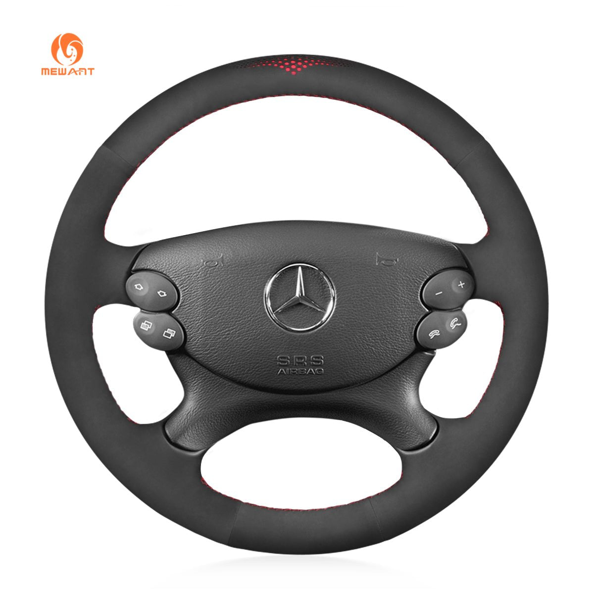 MEWANT Black Leather Suede Car Steering Wheel Cover for Mercedes Benz W211 C209 C219 W463 R230 - Alcantara, Leather, Carbon Fiber, Easy Install, Non - Slip, Best Steering Wheel Cover