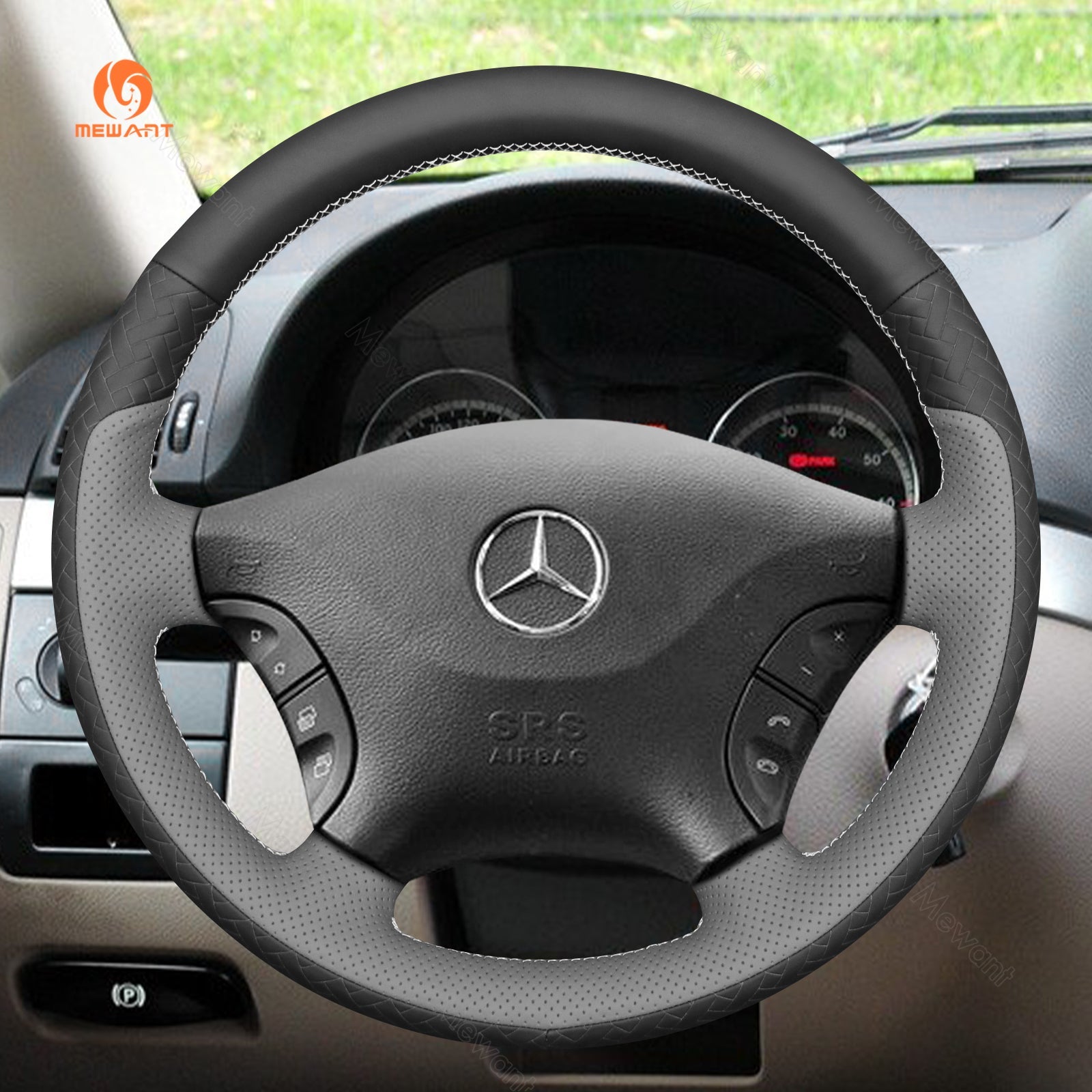 MEWANT Black Leather Suede Car Steering Wheel Cover for Mercedes Benz W639 Viano Vito VW Crafter - Alcantara, Leather, Carbon Fiber, Easy Install, Non - Slip, Best Steering Wheel Cover