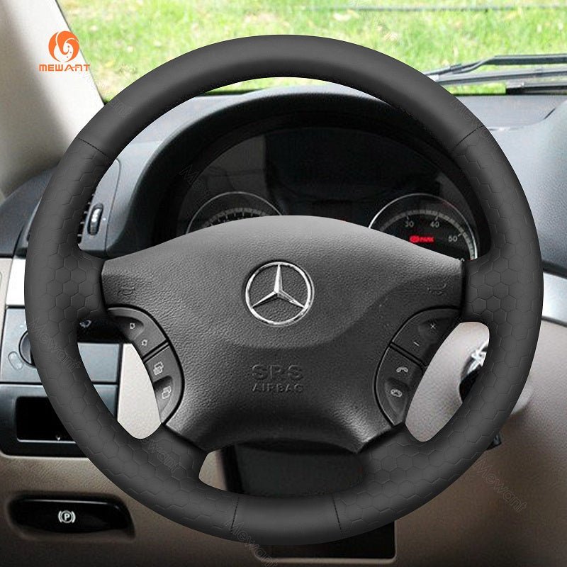 MEWANT Black Leather Suede Car Steering Wheel Cover for Mercedes Benz W639 Viano Vito VW Crafter - Alcantara, Leather, Carbon Fiber, Easy Install, Non - Slip, Best Steering Wheel Cover