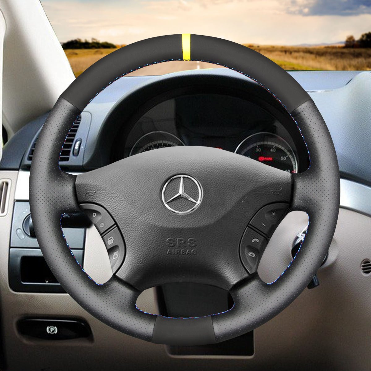 MEWANT Black Leather Suede Car Steering Wheel Cover for Mercedes Benz W639 Viano Vito VW Crafter - Alcantara, Leather, Carbon Fiber, Easy Install, Non - Slip, Best Steering Wheel Cover