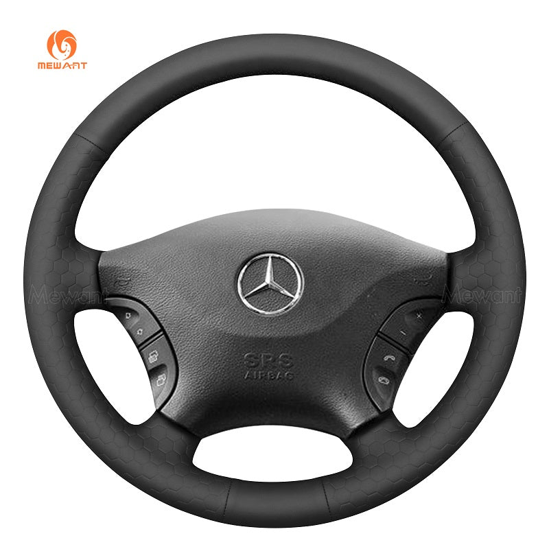 MEWANT Black Leather Suede Car Steering Wheel Cover for Mercedes Benz W639 Viano Vito VW Crafter - Alcantara, Leather, Carbon Fiber, Easy Install, Non - Slip, Best Steering Wheel Cover