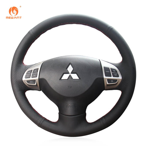 MEWANT Black Leather Suede Car Steering Wheel Cover for Mitsubishi i - MiEV / Lancer 9 IX/ Lancer Sportback/ Outlander / Outlander Sport(RVR)/ASX / Colt / L200/Triton - Alcantara, Leather, Carbon Fiber, Easy Install, Non - Slip, Best Steering Wheel Cover