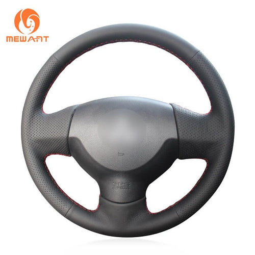 MEWANT Black Leather Suede Car Steering Wheel Cover for Mitsubishi Lancer 9 IX / Colt - Alcantara, Leather, Carbon Fiber, Easy Install, Non - Slip, Best Steering Wheel Cover