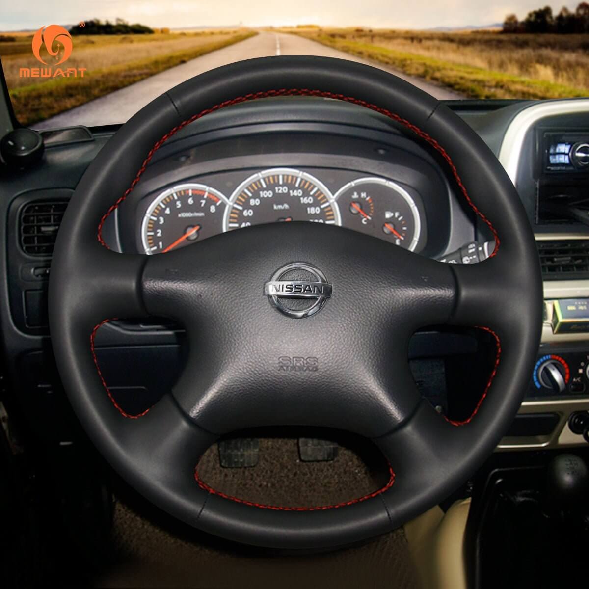 MEWANT Black Leather Suede Car Steering Wheel Cover for Nissan Almera (N16) / Almera Tino / X - Trail (T30) / Primera (P12) /Terrano 2 / Serena / Pathfinder /Bluebird Sylphy / Caravan / Expert / - Alcantara, Leather, Carbon Fiber, Easy Install, Non - Slip, Best Steering Wheel Cover