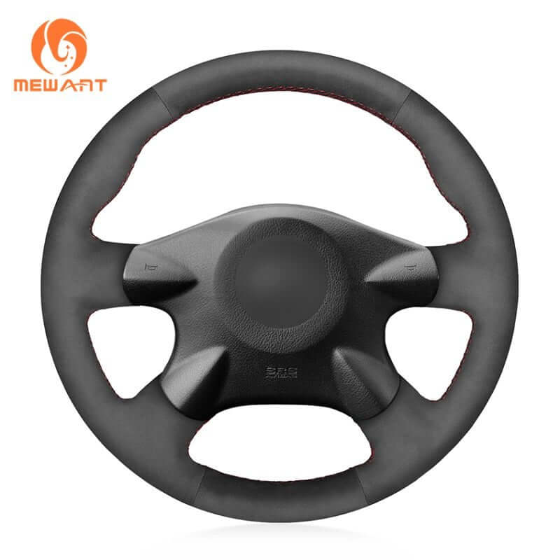 MEWANT Black Leather Suede Car Steering Wheel Cover for Nissan Almera (N16) / Almera Tino / X - Trail (T30) / Primera (P12) /Terrano 2 / Serena / Pathfinder /Bluebird Sylphy / Caravan / Expert / - Alcantara, Leather, Carbon Fiber, Easy Install, Non - Slip, Best Steering Wheel Cover