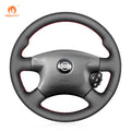 MEWANT Black Leather Suede Car Steering Wheel Cover for Nissan Almera (N16)/ X - Trail (T30)/ Terrano 2/ Almera Tino/ Micra/ Primera/ Pulsar N16 - Alcantara, Leather, Carbon Fiber, Easy Install, Non - Slip, Best Steering Wheel Cover
