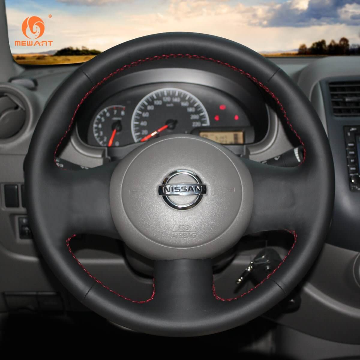 MEWANT Black Leather Suede Car Steering Wheel Cover for Nissan Cube /Cube Z12 - Alcantara, Leather, Carbon Fiber, Easy Install, Non - Slip, Best Steering Wheel Cover