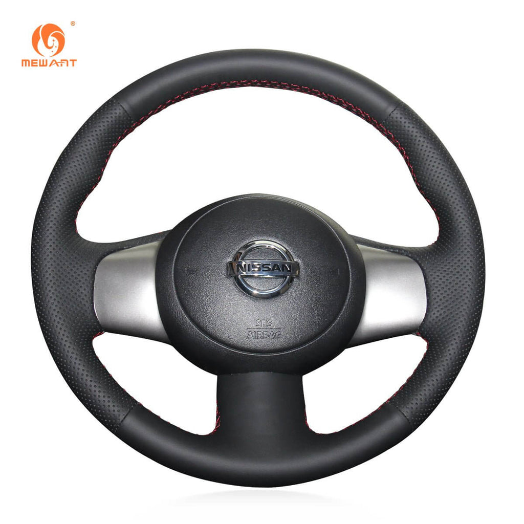 MEWANT Black Leather Suede Car Steering Wheel Cover for Nissan Cube (Z12) /Micra /NV200 /Versa /Versa Note /Almera N17 - Alcantara, Leather, Carbon Fiber, Easy Install, Non - Slip, Best Steering Wheel Cover