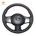 MEWANT Black Leather Suede Car Steering Wheel Cover for Nissan Cube (Z12) /Micra /NV200 /Versa /Versa Note /Almera N17 - Alcantara, Leather, Carbon Fiber, Easy Install, Non - Slip, Best Steering Wheel Cover