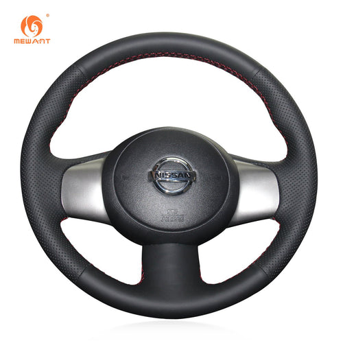 MEWANT Black Leather Suede Car Steering Wheel Cover for Nissan Cube (Z12) /Micra /NV200 /Versa /Versa Note /Almera N17 - Mewant Cover