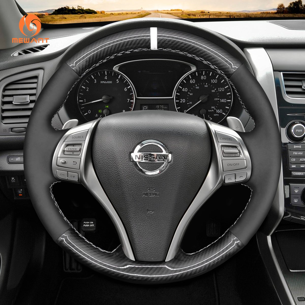 MEWANT Black Leather Suede Car Steering Wheel Cover for Nissan Qashqai / X - Trail / Teana / Altima / Sentra / Tiida / Navara / Pulsar / Rogue / Navara D23 - Mewant Cover