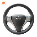 MEWANT Black Leather Suede Car Steering Wheel Cover for Nissan Qashqai / X - Trail / Teana / Altima / Sentra / Tiida / Navara / Pulsar / Rogue / Navara D23 - Alcantara, Leather, Carbon Fiber, Easy Install, Non - Slip, Best Steering Wheel Cover