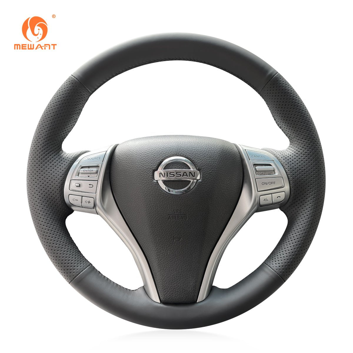 MEWANT Black Leather Suede Car Steering Wheel Cover for Nissan Qashqai / X - Trail / Teana / Altima / Sentra / Tiida / Navara / Pulsar / Rogue / Navara D23 - Alcantara, Leather, Carbon Fiber, Easy Install, Non - Slip, Best Steering Wheel Cover