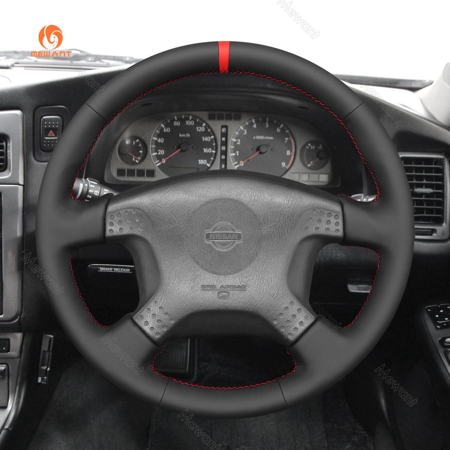 MEWANT Black Leather Suede Car Steering Wheel Cover for Nissan Stagea - Alcantara, Leather, Carbon Fiber, Easy Install, Non - Slip, Best Steering Wheel Cover