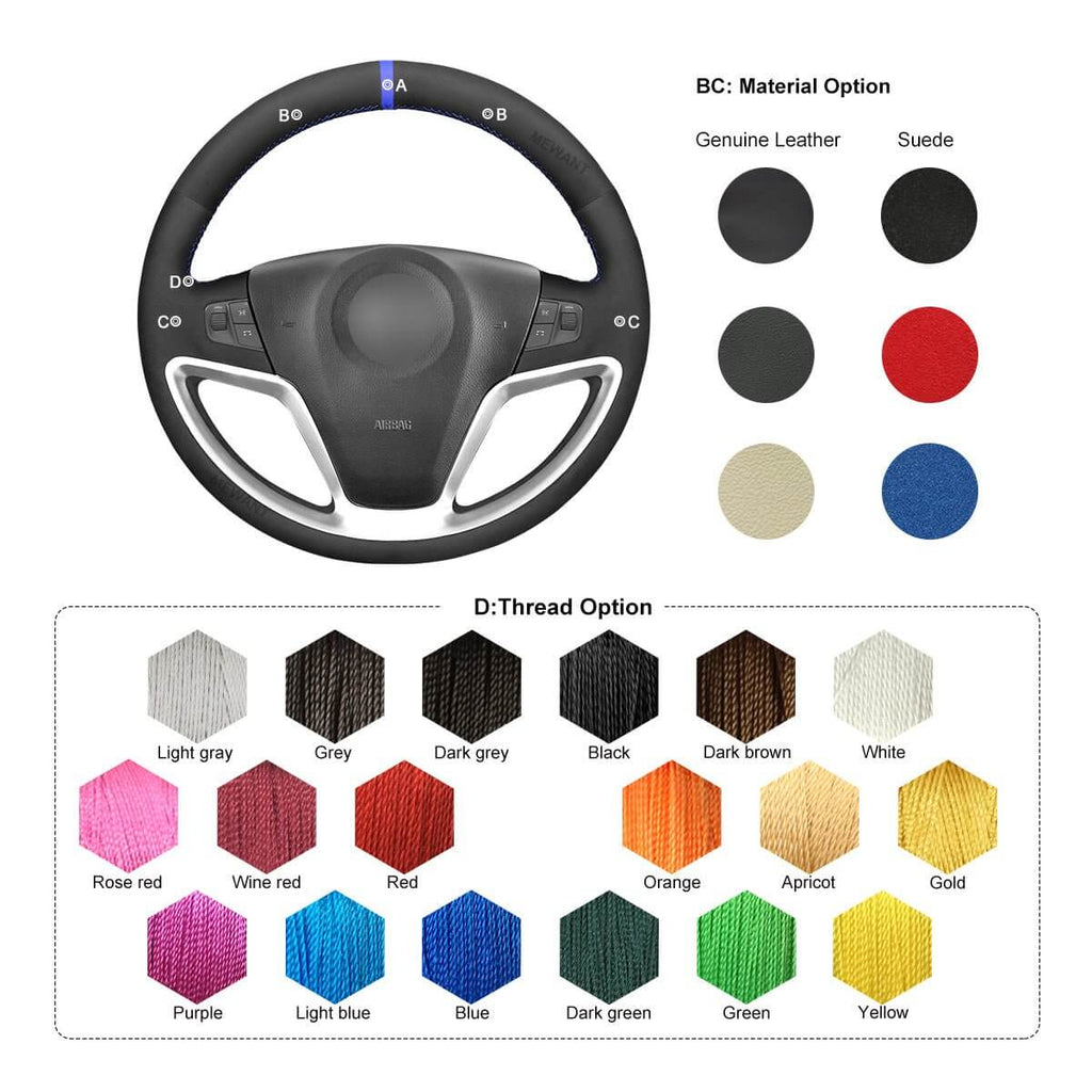 MEWANT Black Leather Suede Car Steering Wheel Cover for Opel Antara Saturn Vue Chevrolet Captiva Sport Vauxhall Antara 2007 - 2016 - Alcantara, Leather, Carbon Fiber, Easy Install, Non - Slip, Best Steering Wheel Cover