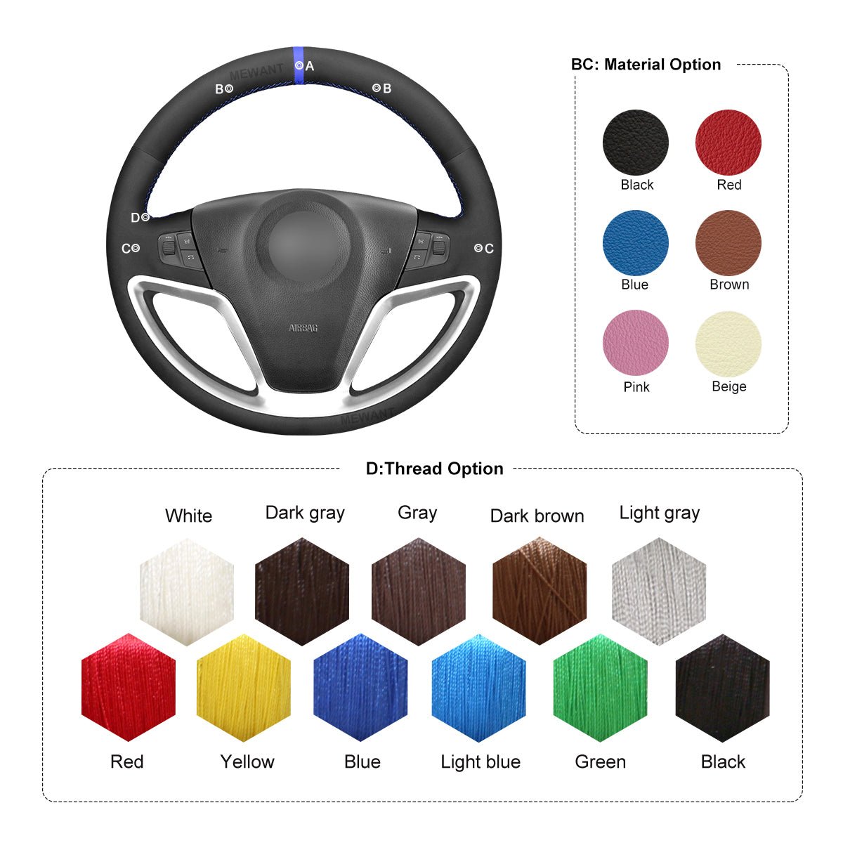 MEWANT Black Leather Suede Car Steering Wheel Cover for Opel Antara Saturn Vue Chevrolet Captiva Sport Vauxhall Antara - Mewant Cover