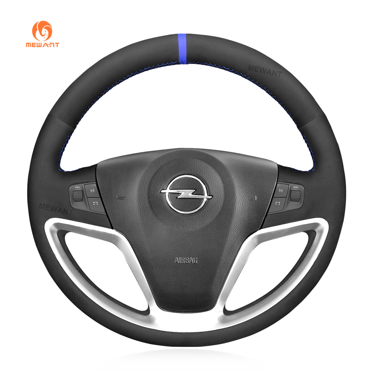 MEWANT Black Leather Suede Car Steering Wheel Cover for Opel Antara Saturn Vue Chevrolet Captiva Sport Vauxhall Antara - Alcantara, Leather, Carbon Fiber, Easy Install, Non - Slip, Best Steering Wheel Cover