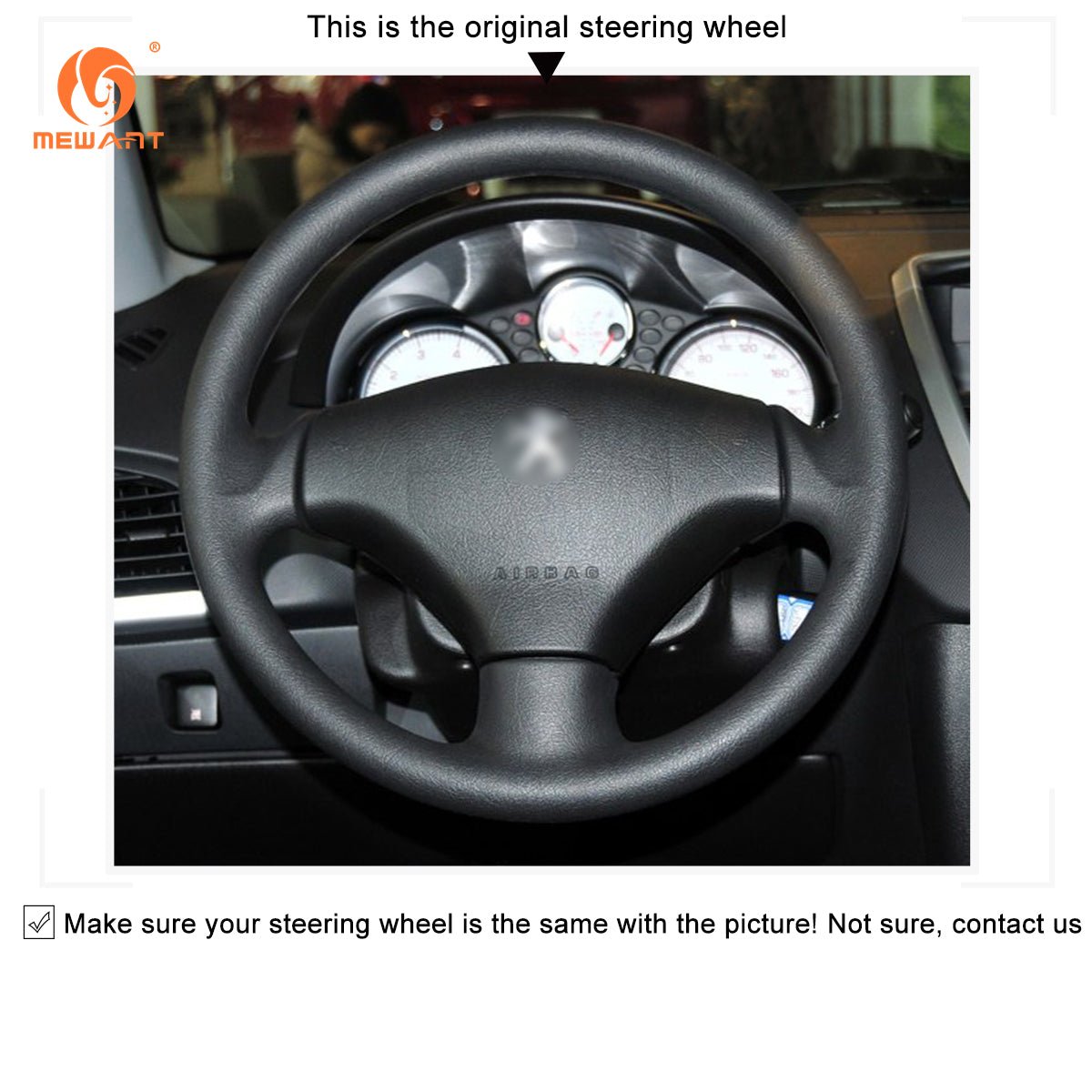 MEWANT Black Leather Suede Car Steering Wheel Cover for Peugeot 206 /Peugeot 207/Citroen C2 - Alcantara, Leather, Carbon Fiber, Easy Install, Non - Slip, Best Steering Wheel Cover