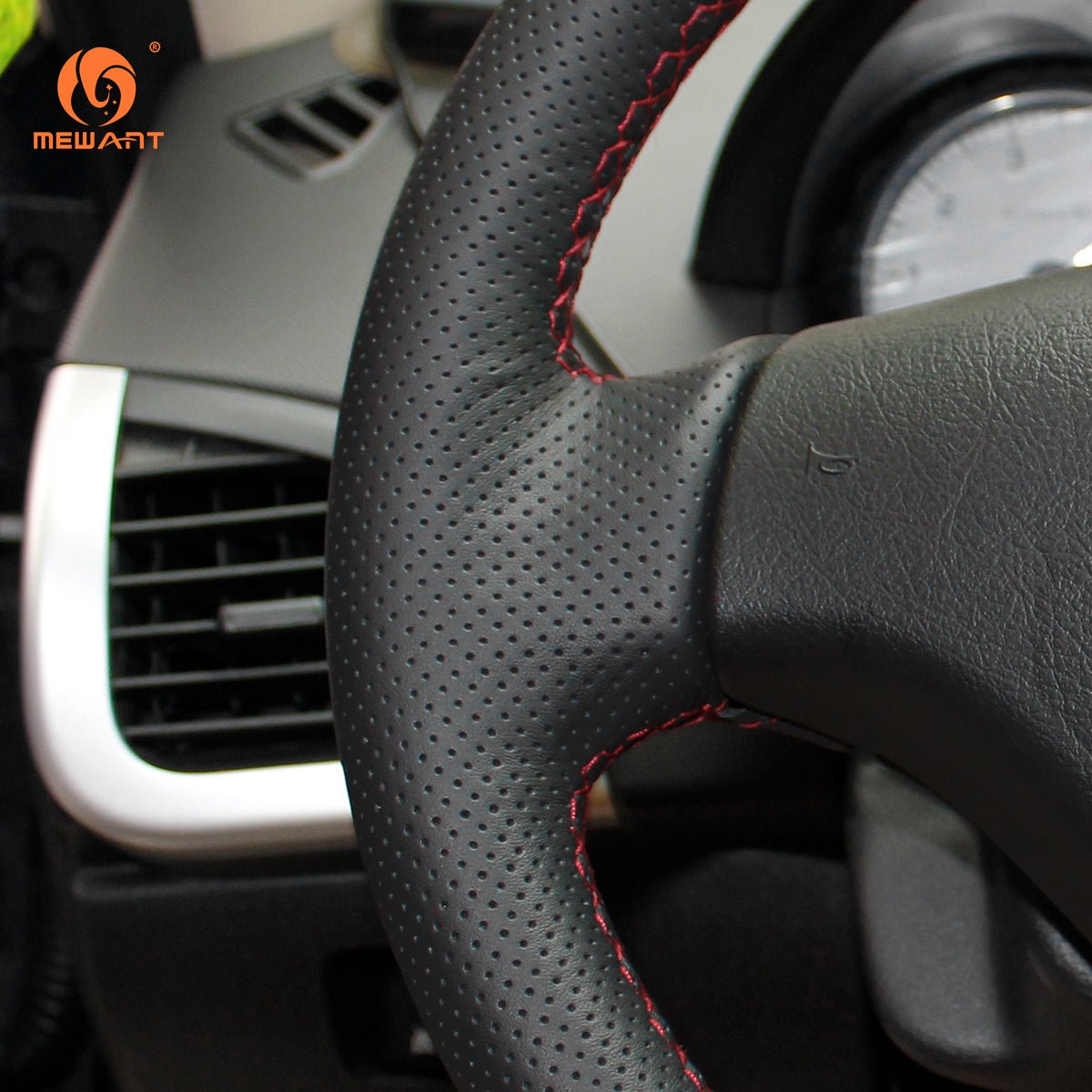 MEWANT Black Leather Suede Car Steering Wheel Cover for Peugeot 206 /Peugeot 207/Citroen C2 - Alcantara, Leather, Carbon Fiber, Easy Install, Non - Slip, Best Steering Wheel Cover